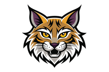 Boldly designed lynx head showcases striking yellow eyes and snarling expression with detailed stripes