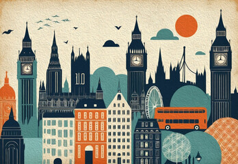 Oil painting. City landscape. Pattern for printing on wall decorations, fabrics, and for use in graphics.