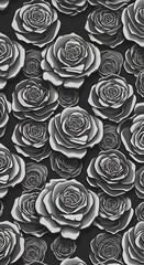 Monochrome Rose Tapestry: Elegant Floral Illustration