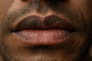 Chapped lips close-up on male face