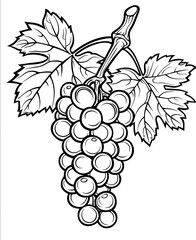 Coloring page bold and easy grapes coloring page for kids Clean hand thin line art white background