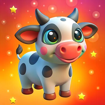 cute 3d pink cow on cloud