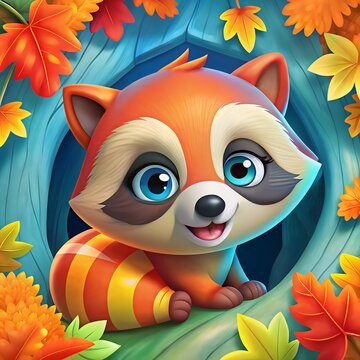 cute 3D orange raccoon