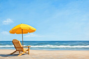 Beach chair and umbrella on the coast during daytime for relaxation and vacation visuals