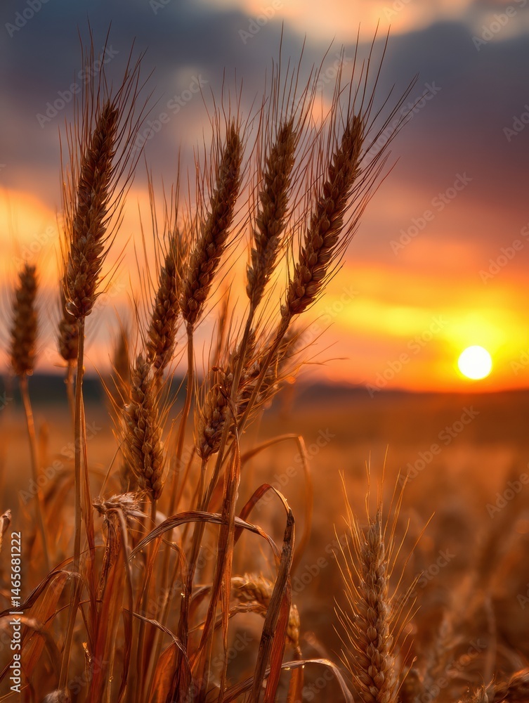 Leinwandbilder wheat stalks illuminated by the warm glow of sunset in a golden field creating a serene rural landsc