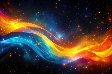 Obraz premium Vibrant cosmic waves of light against a dark starry background.