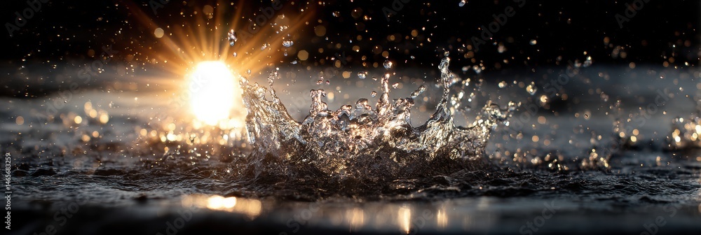 Aufkleber water splash frozen midair with sun burst illuminating the water droplets in a captivating display o