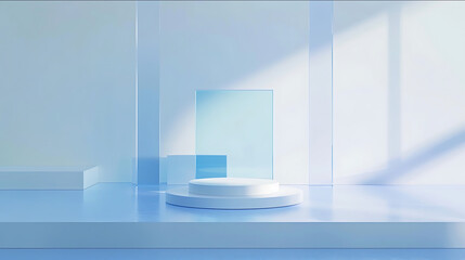 word paper front view minimalist styleblue frosted glass white acrylic materialblue main colorgreen accent colorGradient colorLarge area white backgroundtransparen