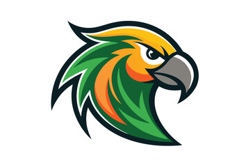 Cartoon shows an isolated green parrot head with an intense stare on white