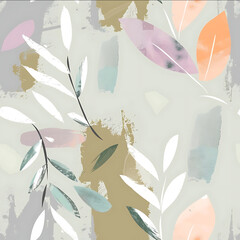 seamless pattern painted stylized plant leaf patternchic soft colors