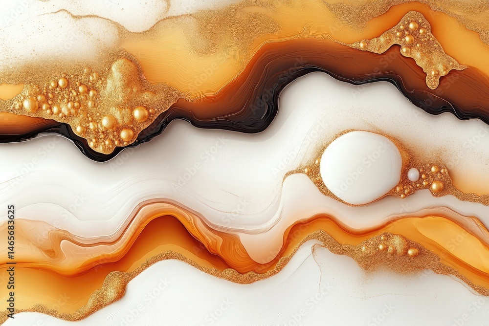 Poster abstract fluid art design with gold accents and flowing patterns.