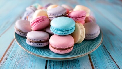 Obraz premium sweet pastel colored macarons generative ai