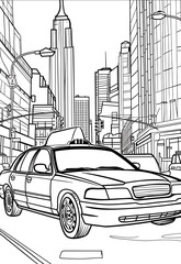 Taxi ride Coloring Page coloring pages style 1 line simplified