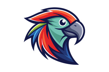 Obraz premium A colorful cartoon parrot head faces right, featuring vibrant feathers and detailed line work