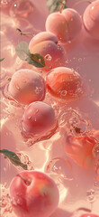 A few photos of peaches and water with a light pink and transparent texture style anime aesthetics interesting complexity berry punk gorgeous colors 32k uhd karol