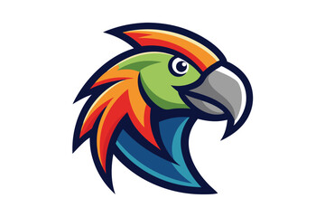 Colorful cartoon macaw head faces left in a vibrant bird illustration