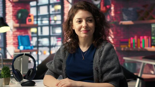 Software developer at agency office coding on her computer, creating a software and works on implementing algorithms. IT expert building applications with a programming interface. Camera B.