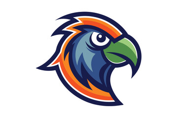 Obraz premium Colorful parrot head mascot shows bold feathers and sharp beak vividly