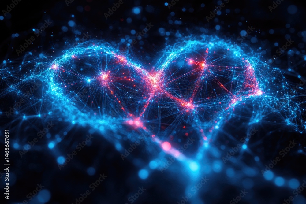 Aufkleber abstract heart shape formed by glowing interconnected lines and points.