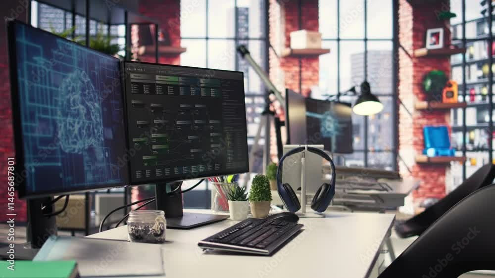 Poster sleek desktop workspace displays active code windows for artificial intelligence and data science. i