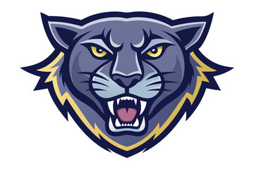 Intimidating cougar head with golden eyes and bared fangs displays a powerful, fierce expression