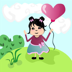 Dziewczynka z balonami – Dzień Dziecka – ilustracja wektorowa © Laura