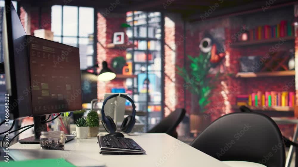 Fototapete office desktop setup includes monitors displaying terminal interfaces and ai systems. the self learn