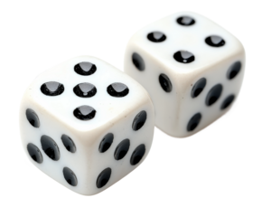 Dice rolling game action at home game night setup fun view isolated on transparent background