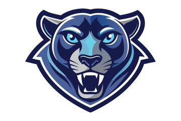 Furious blue panther reveals sharp teeth within a strong shield emblem's confines