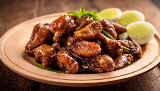 freshly cooked filipino street food called bato bato or fried chicken gizzard