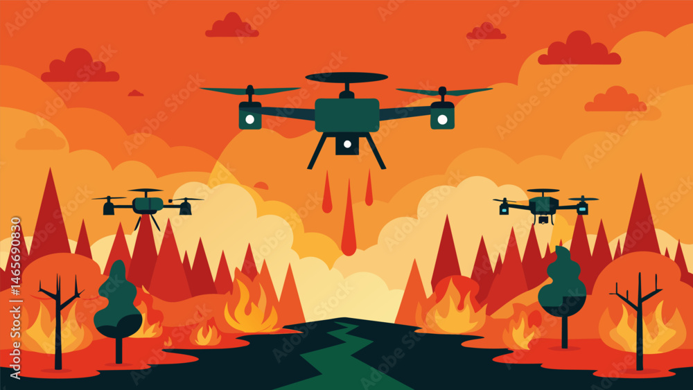 Poster a fleet of drones equipped with sensors collect and analyze data on the extent of damage after a maj
