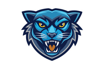 Obraz premium illustration depicts fierce blue panther head with yellow eyes and bared teeth