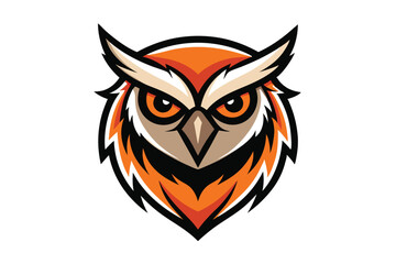 An artistic showcases an owl's majestic head with intricate orange and black details
