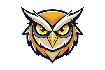 Owl head logo shows captivating yellow eyes with a striking stylized appearance
