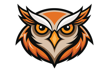 Intense orange and tan owl face displays striking yellow eyes on a white background