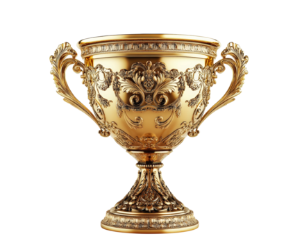 Celebration award ceremony golden trophy elegant decorative display focused view isolated on transparent background