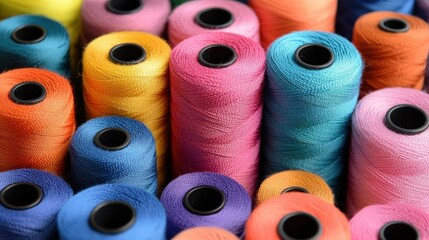 Colorful Spools of Thread in Various Shades for Sewing and Crafting Enthusiasts