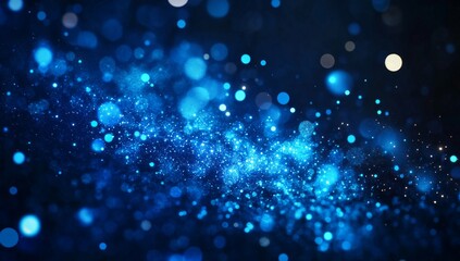 Abstract night sky, blue light particles, cosmic dust, bokeh background