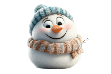 Soft and cheerful snowman figure wearing a knitted hat and scarf, perfect for winter decor and festive celebrations in cozy indoor settings during the holiday season