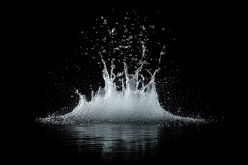 High-speed capture of a water splash creating dynamic droplets and ripples on a black background