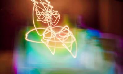 Abstract Irregular Neon Green Light Composition with Blurred Background, Long Exposure
