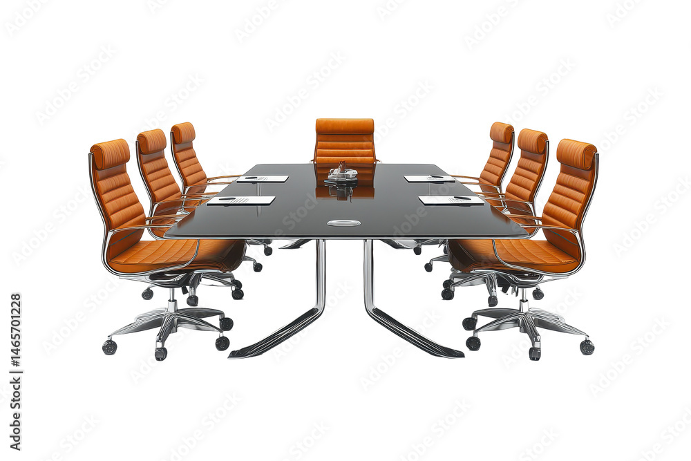 Poster modern conference table with sleek design and comfortable chairs arranged for meetings in a corporat