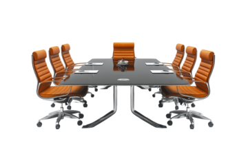 Modern conference table with sleek design and comfortable chairs arranged for meetings in a corporate setting