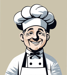 Smiling handsome chef. Vector isolated illustration