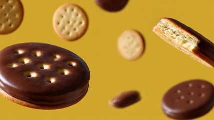 Fototapeta premium 宙に浮かぶチョコレートビスケットの世界