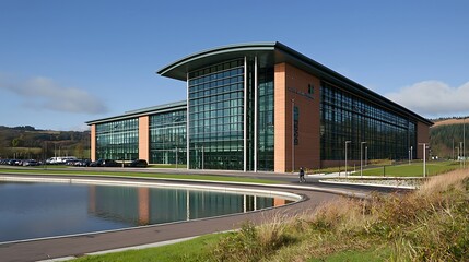 Fototapeta premium Modern office building near water