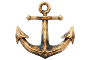 Nautical anchor design featuring a vintage look with a worn gold finish suitable for maritime decor and coastal themes