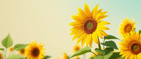 Obraz premium Stilisiertes Sonnenblumen-Design im Flat-Art-Stil mit kräftigen Farben und klaren Linien. Ideal für moderne Deko, Printables und Social-Media-Grafiken.