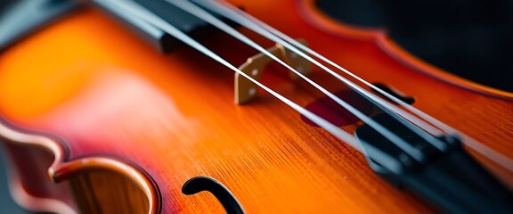 close up of a violin on a black background