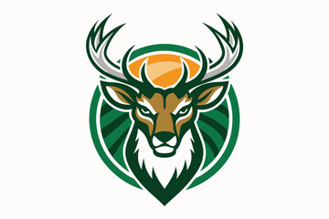 Deer head mascot with green stripes and an orange circle creates dynamic emblem